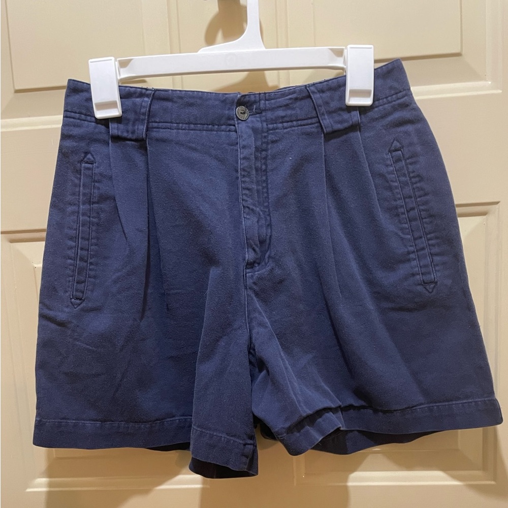 Vintage Cotton Lizsport Ladies Navy High Waisted Pleated walking Shorts/ Size 10